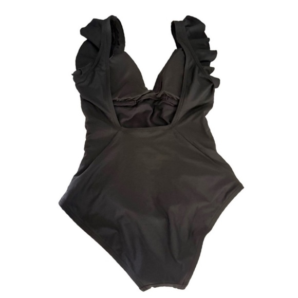 NEW DKNY One Piece Swimsuit Ruffle Straps Tummy Control Low Back Black Size S - Picture 5 of 16